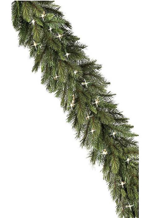 9ft Lit Deluxe Belgium Pine Garland W/clear Light Bulbs Green