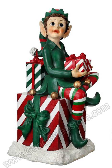 34" X 17" Resin Outdoor Elf On Gifts