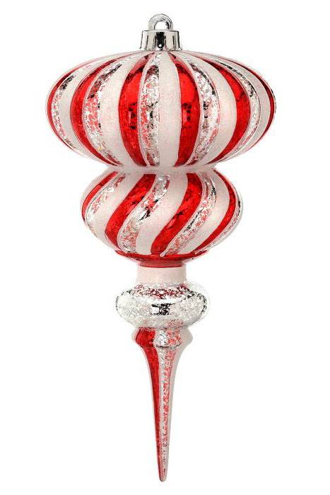 11" Stripes Mercury Finial Ornament Red/silver/white