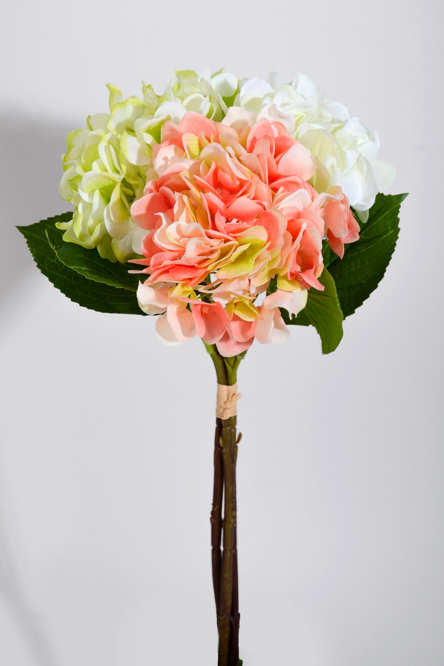 17.5" Silk Hydrangea Bundle Peach/Green/Cream