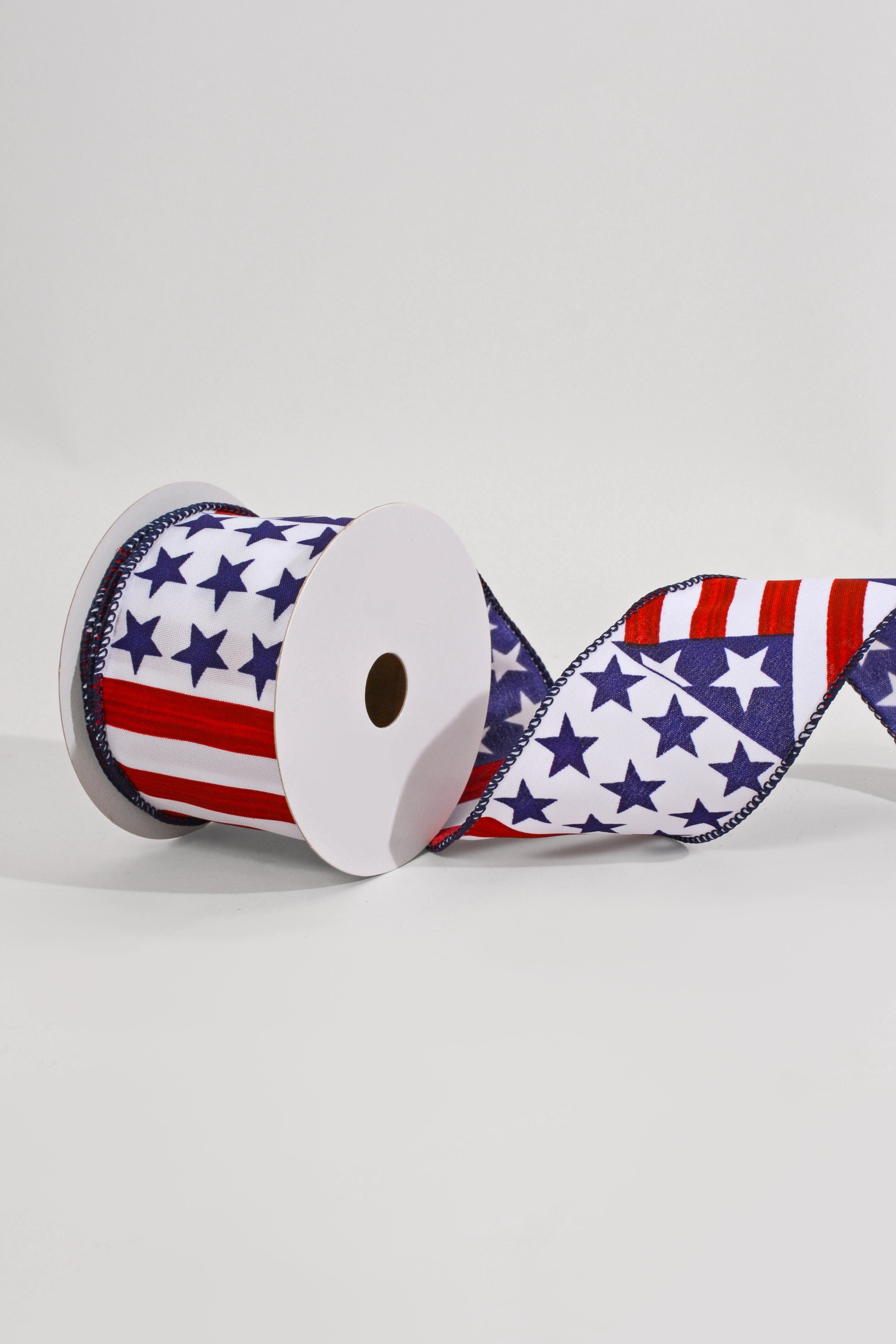 2.5" X 10yds Satin Painted Stars and Stripes White