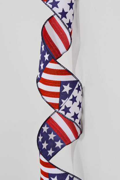 2.5" X 10yds Satin Painted Stars and Stripes White