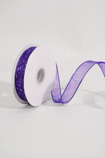 5/8" X 25Yd Wired Sparkle Sheer Ribbon Purple
