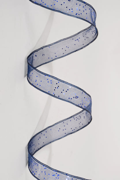 5/8" X 25Yd Wired Sparkle Sheer Ribbon Navy/Blue