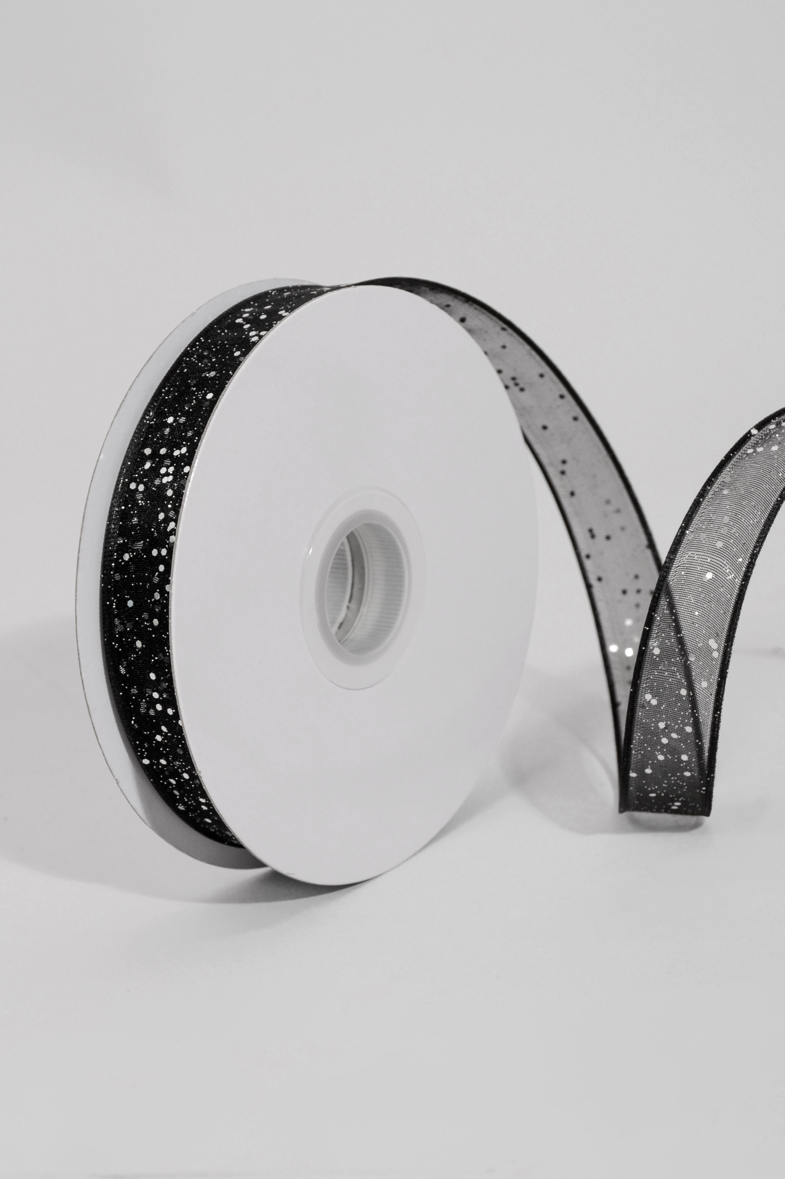 5/8" X 25Yd Wired Sparkle Sheer Ribbon Black/Silver