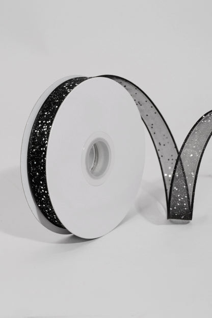 5/8" X 25Yd Wired Sparkle Sheer Ribbon Black/Silver