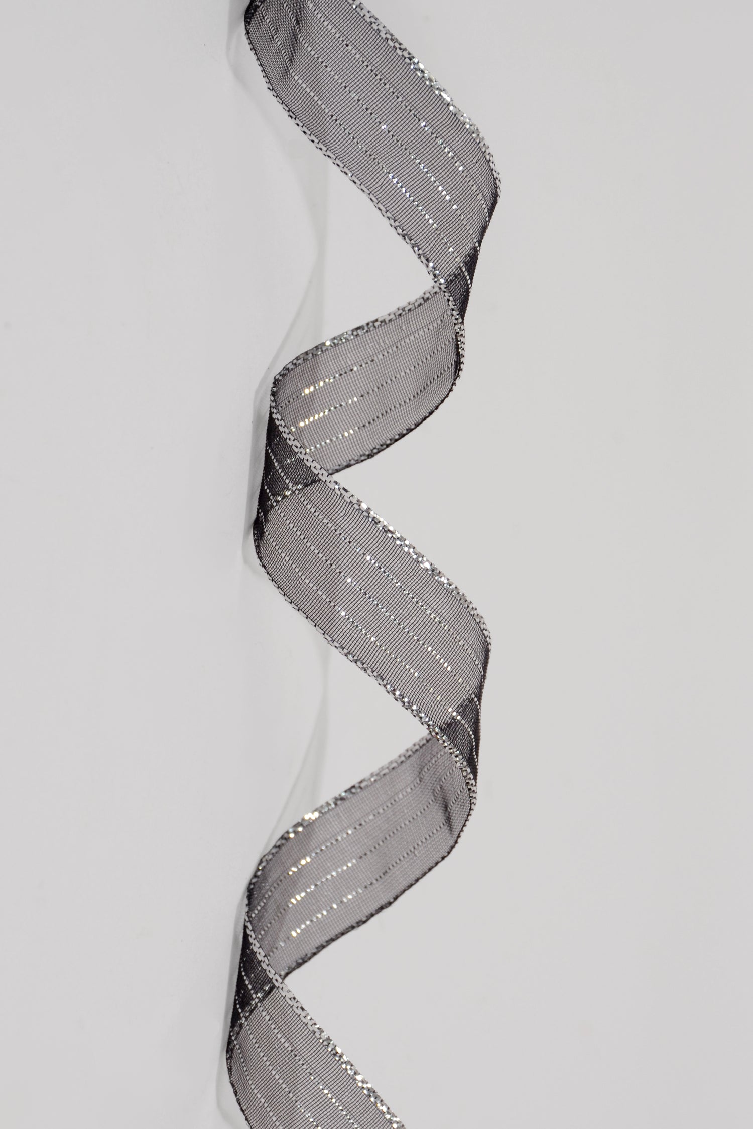 5/8" X 50Yds Metallic Pinstripe Sheer Ribbon Black/Silver