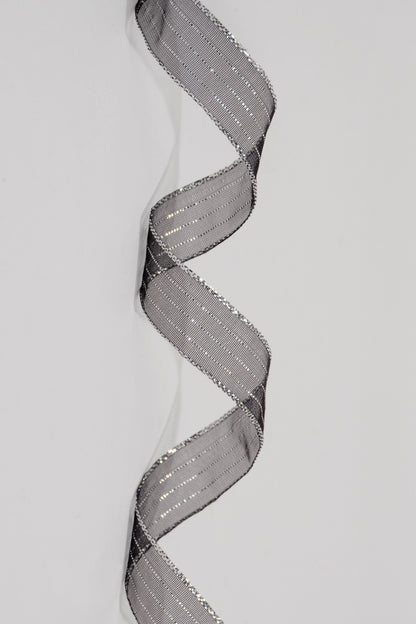 5/8" X 50Yds Metallic Pinstripe Sheer Ribbon Black/Silver