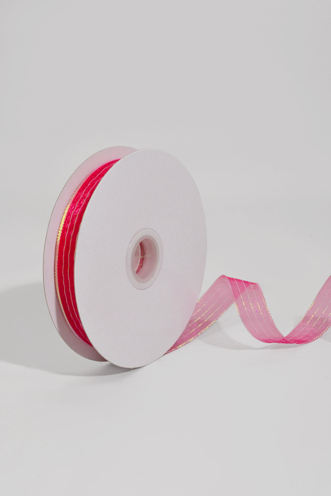 5/8" X 50Yds Metallic Pinstripe Sheer Ribbon Fuchsia/Iridescent