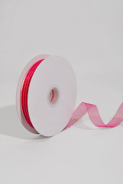 5/8" X 50Yds Metallic Pinstripe Sheer Ribbon Fuchsia/Iridescent