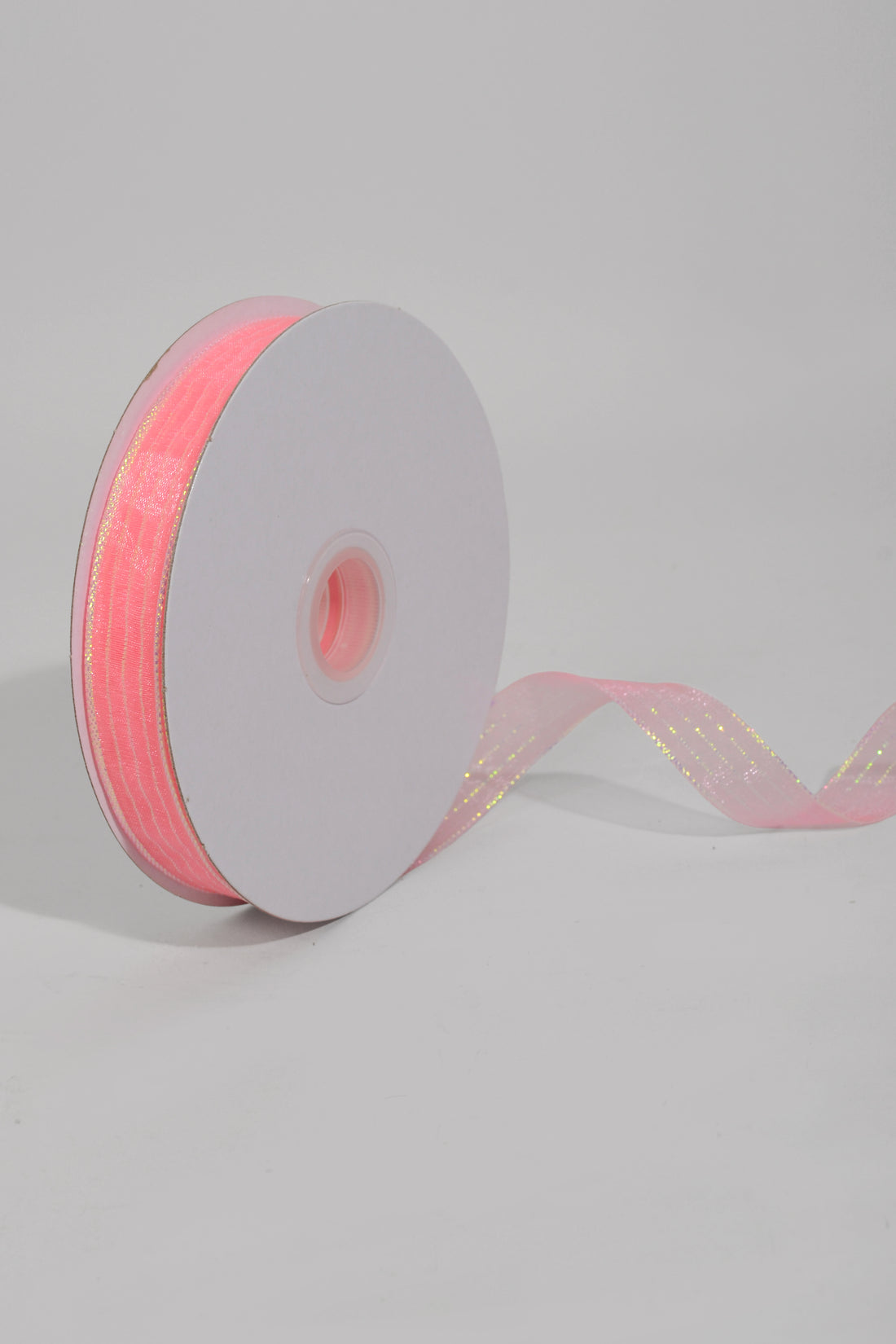 5/8" X 50Yds Metallic Pinstripe Sheer Ribbon Coral/Iridescent