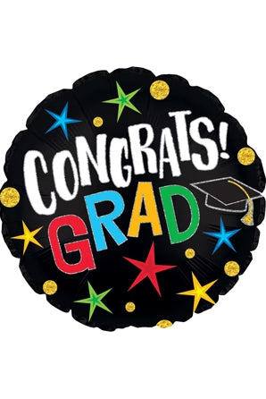17" Round Balloon Congrats Grad Star Black