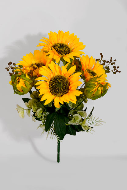 17" Artificial Sunflower/Eucalyptus Bush Yellow