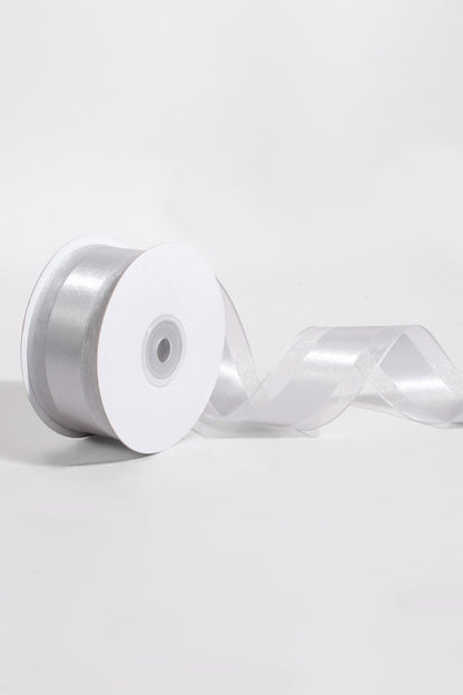 1.5 X 25Yds Organza W/Satin Middle Silver