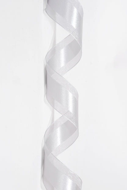 1.5 X 25Yds Organza W/Satin Middle Silver