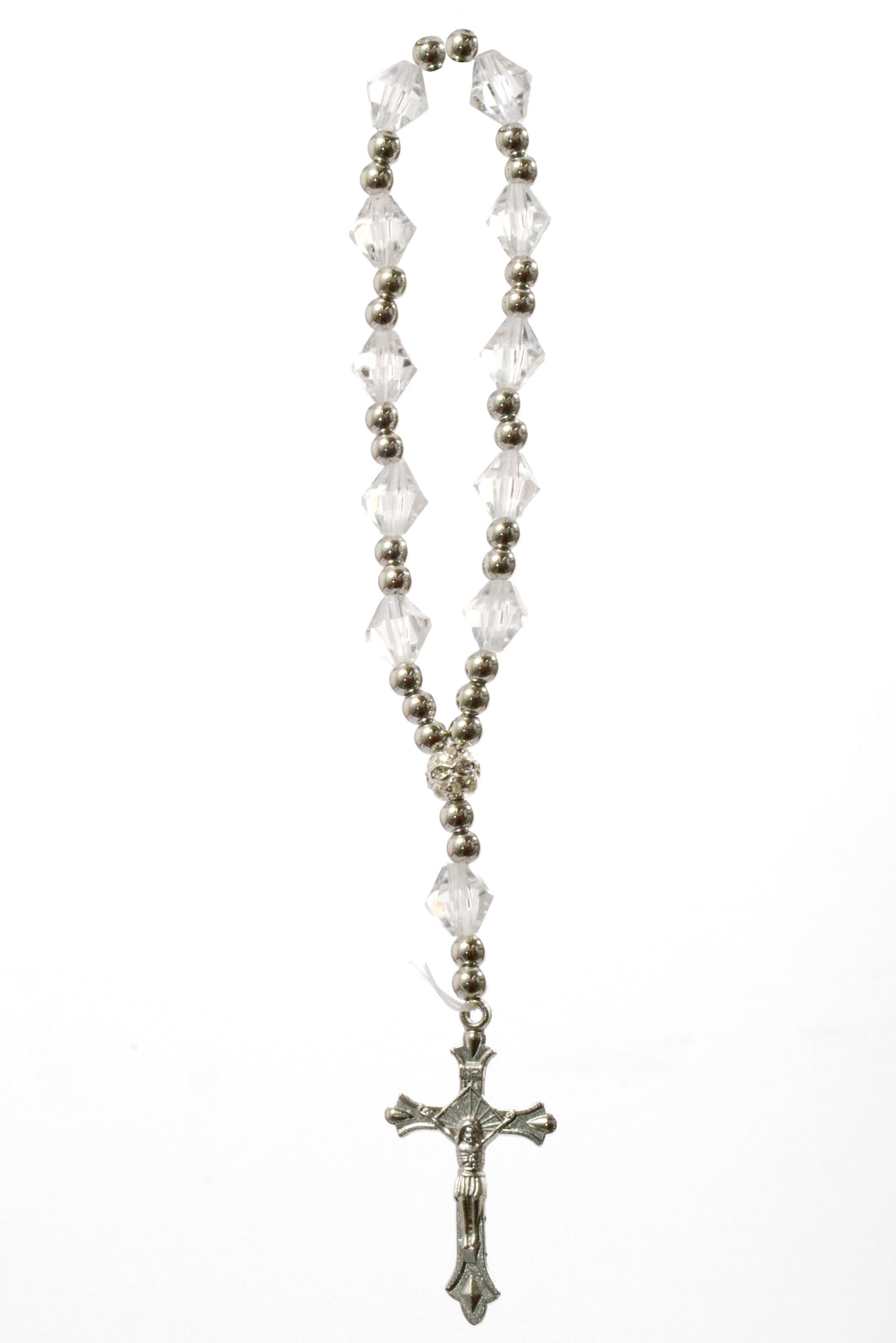 7" X 10MM Glass Diamond Bead Rosary Clear