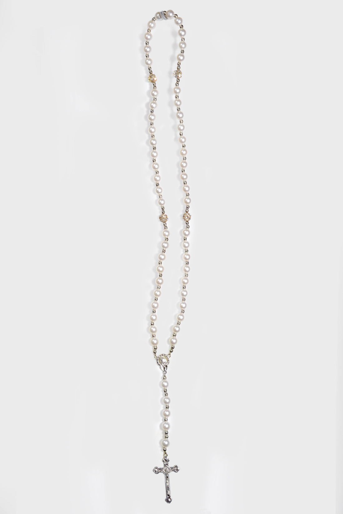 17" x  8MM Glass Pearl Rosary White