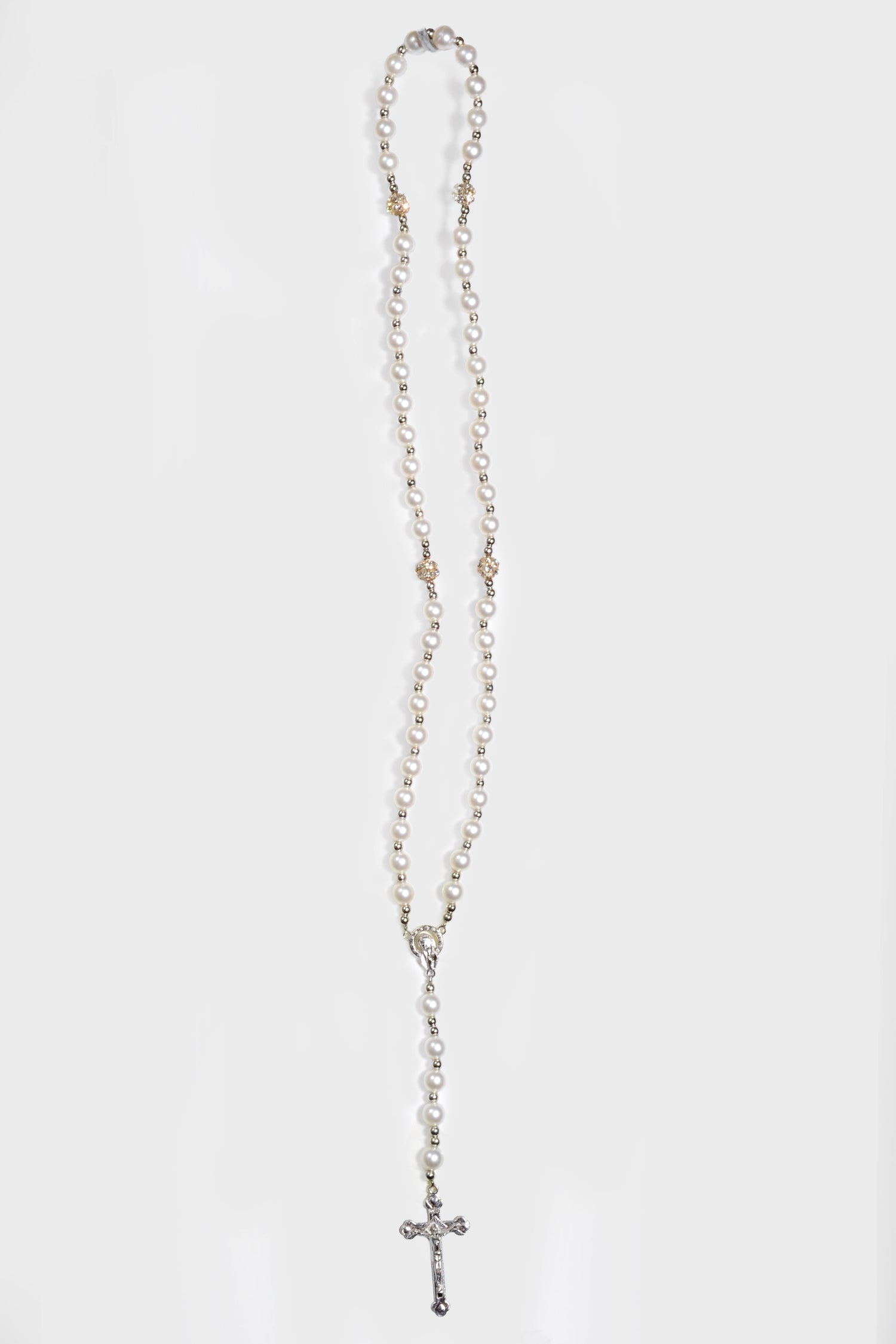 17" x  8MM Glass Pearl Rosary White