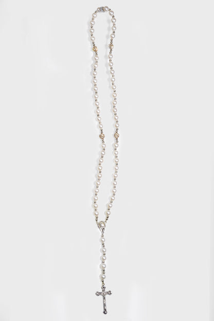17" x  8MM Glass Pearl Rosary White
