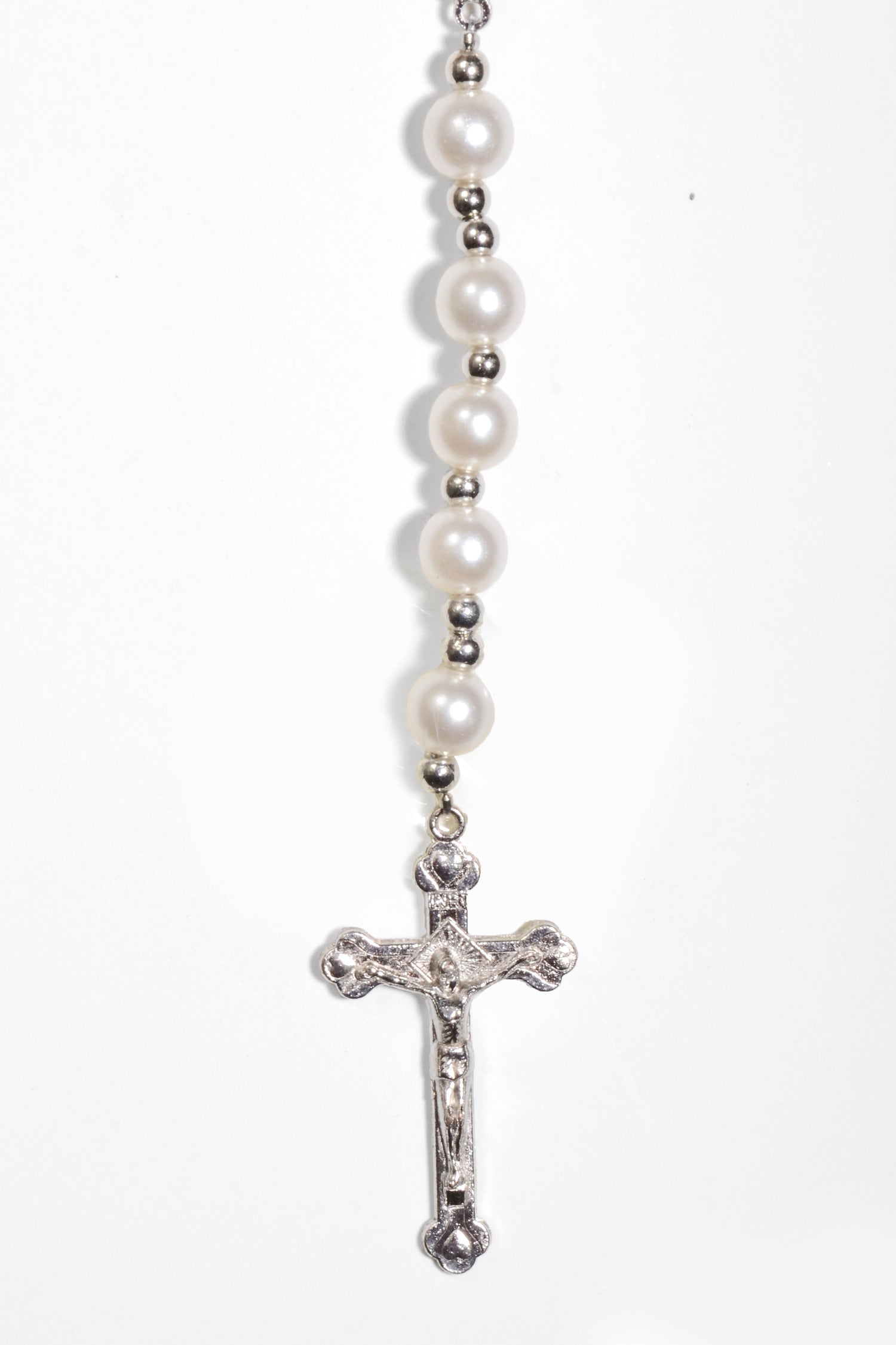 17" x  8MM Glass Pearl Rosary White