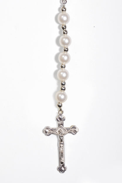 17" x  8MM Glass Pearl Rosary White