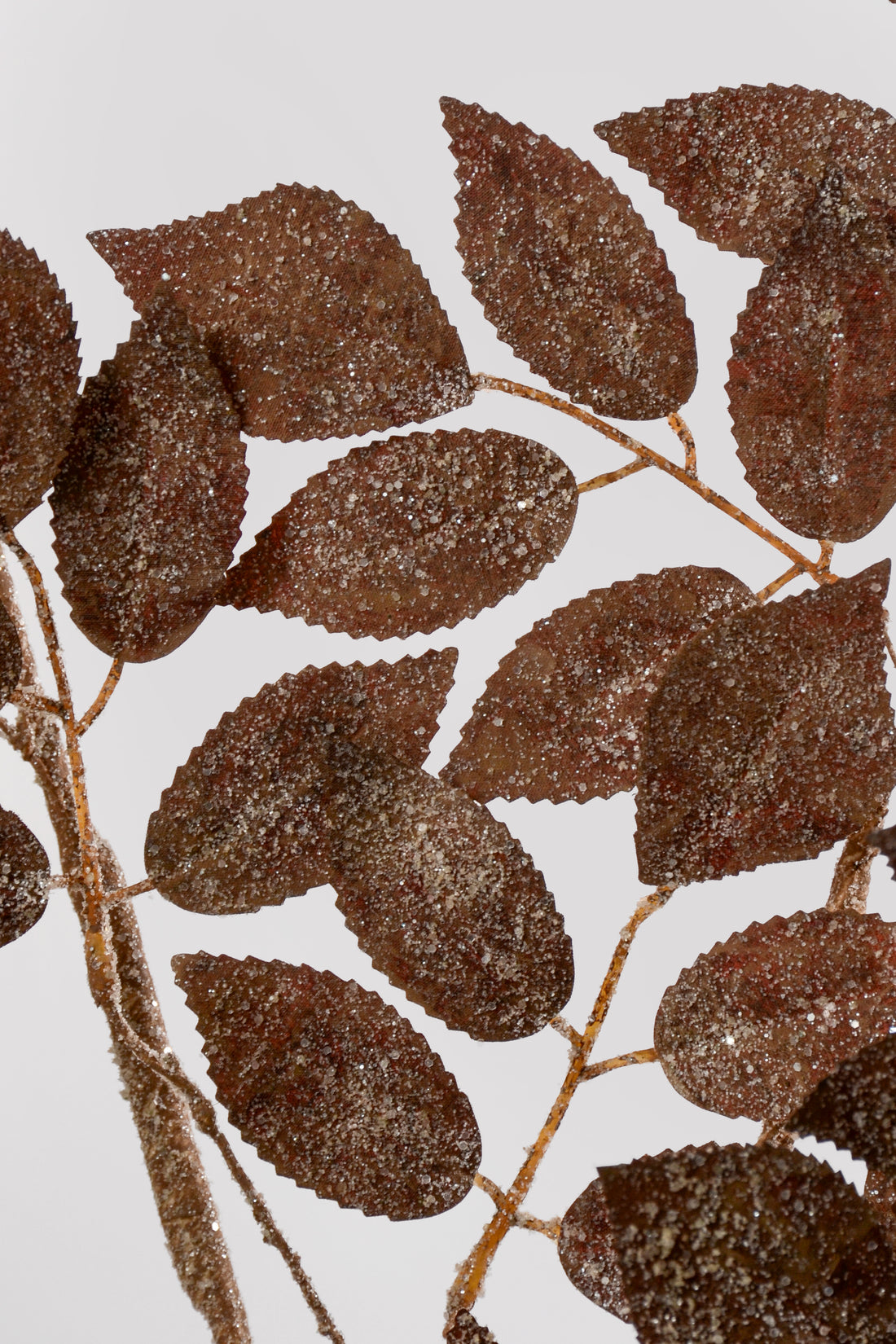 52" Glittered Rose Leaf Spray Brown