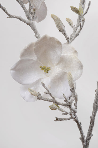 53.5" Glittered Magnolia Spray White