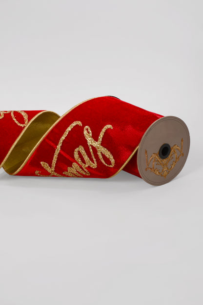 6" X 70" Velvet Gold Glitter Christmas Banner Red
