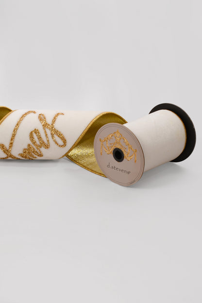 6" X 70" Velvet Gold Glitter Christmas Banner Winter White
