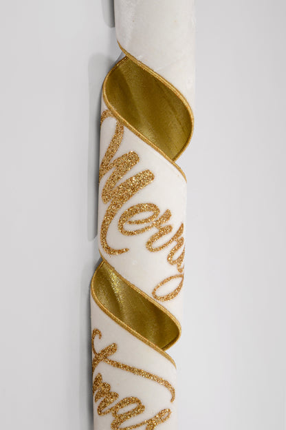 6" X 70" Velvet Gold Glitter Christmas Banner Winter White
