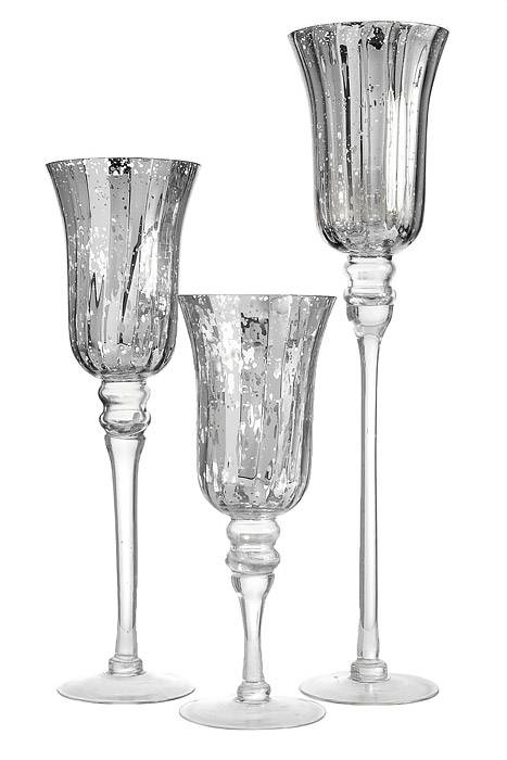 11.75&quot;/16&quot;/19.5&quot; Mercury Glass Candle Holder Silver Set/3