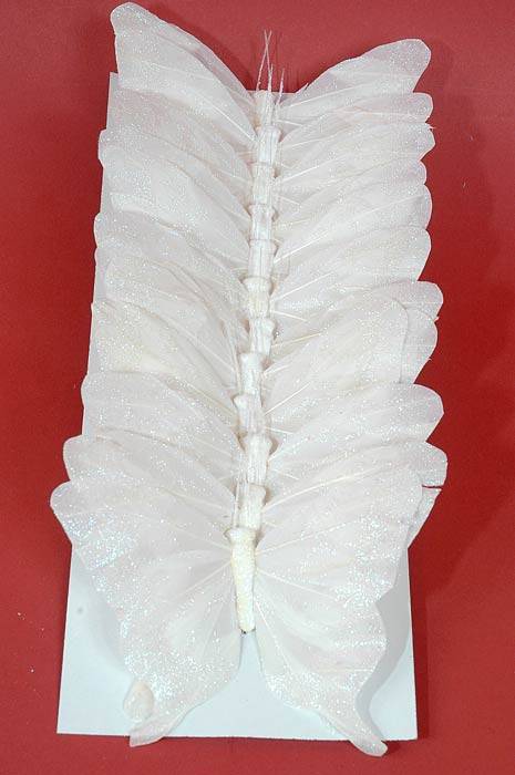 4" Nylon Artificial Decorative Butterfly White Pkg/12