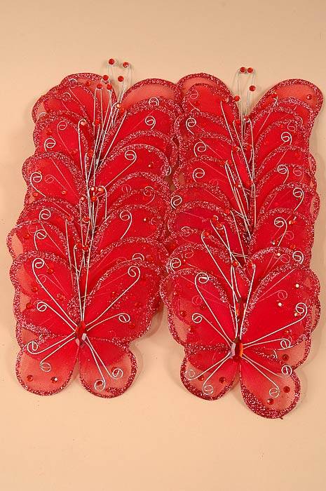 5" Wired Decoration Butterfly Red Pkg/20