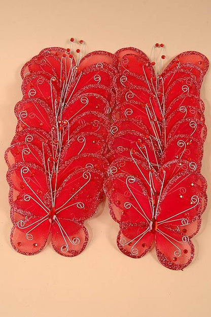 5" Wired Decoration Butterfly Red Pkg/20