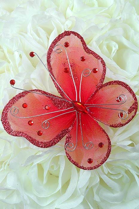 5" Wired Decoration Butterfly Red Pkg/20