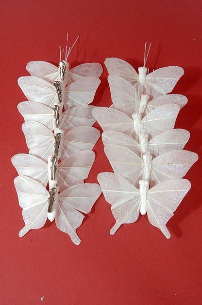 3" Nylon Wholesale Fabric Butterfly W/clip White Pkg/12