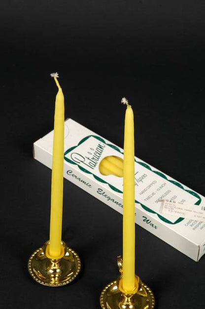 10" Tiny Floral Taper Yellow Pkg/12