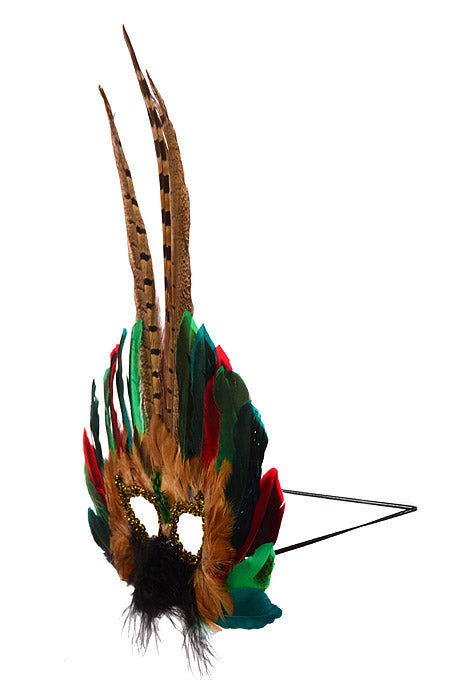 FEATHER MASK GREEN/TURQUOISE/RED