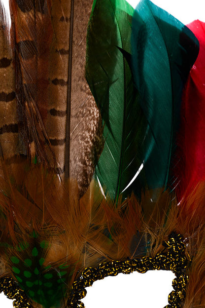 FEATHER MASK GREEN/TURQUOISE/RED