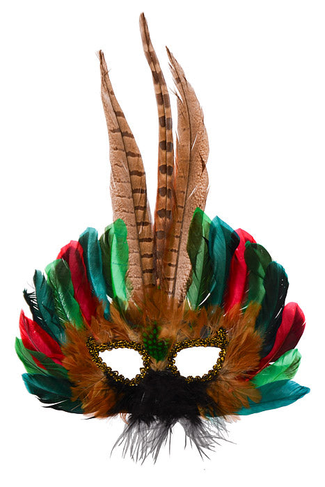 FEATHER MASK GREEN/TURQUOISE/RED