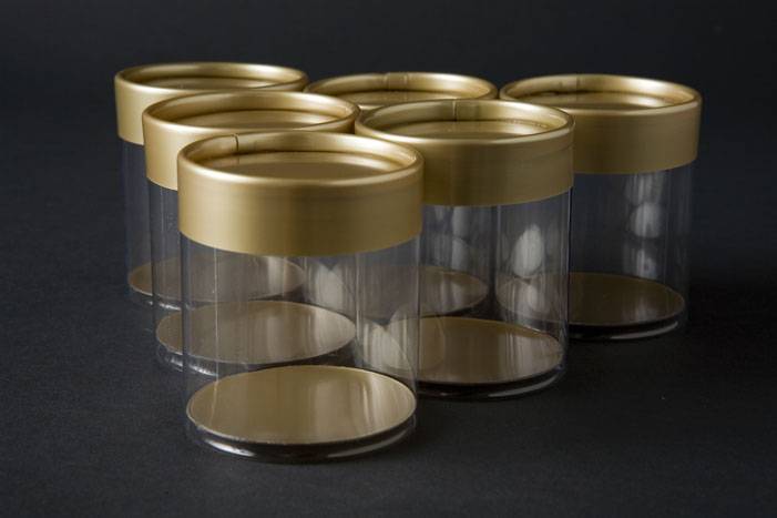 2" X 2" Gold Cylinder Box Pkg/6
