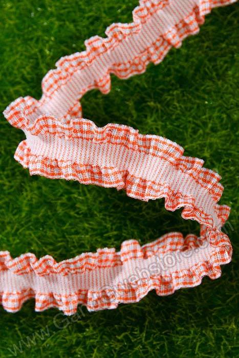5/8" X 10yds Stripe &amp; Checker Elastic Ruffle Ribbon Orange
