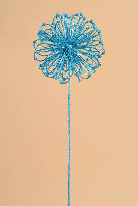 23&quot; Glitter Flower Ball Spray Blue
