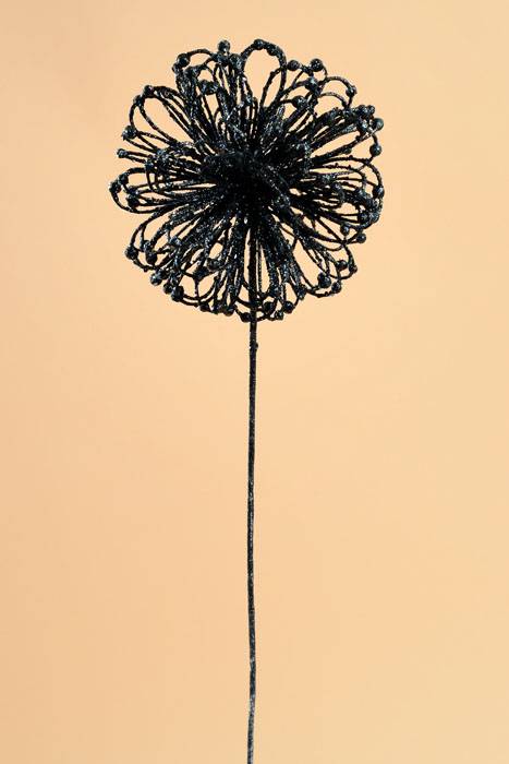 23" Glitter Flower Ball Spray Black
