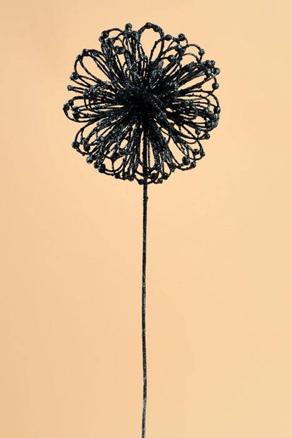 23" Glitter Flower Ball Spray Black