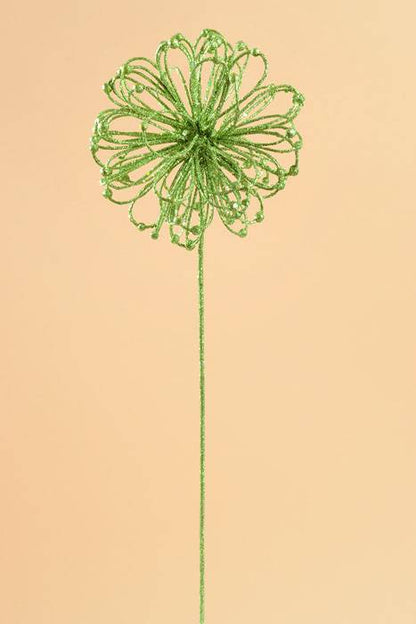 23" Glitter Flower Ball Spray Green