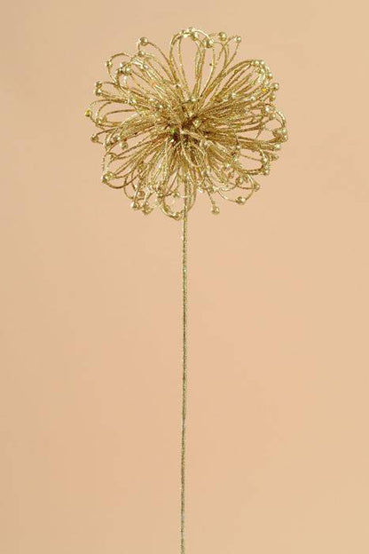 23" Glitter Flower Ball Spray Gold