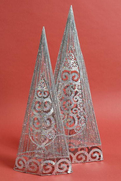 24"/28" Decorative Christmas Trees Silver Set/2