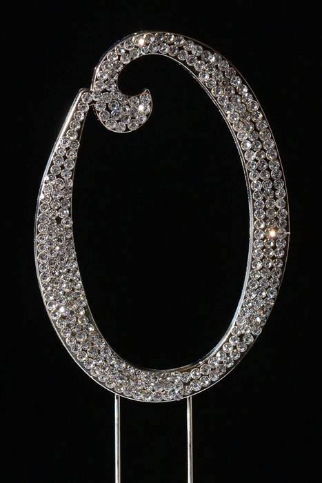 4.5" Rhinestone Number "0" Cake Topper Silver