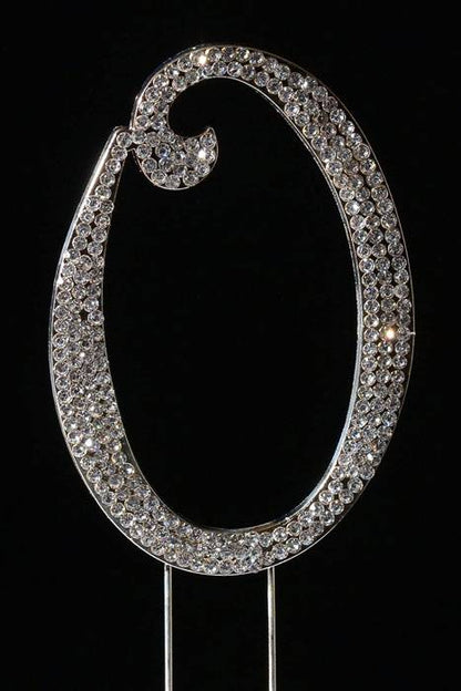 4.5" Rhinestone Number "0" Cake Topper Silver
